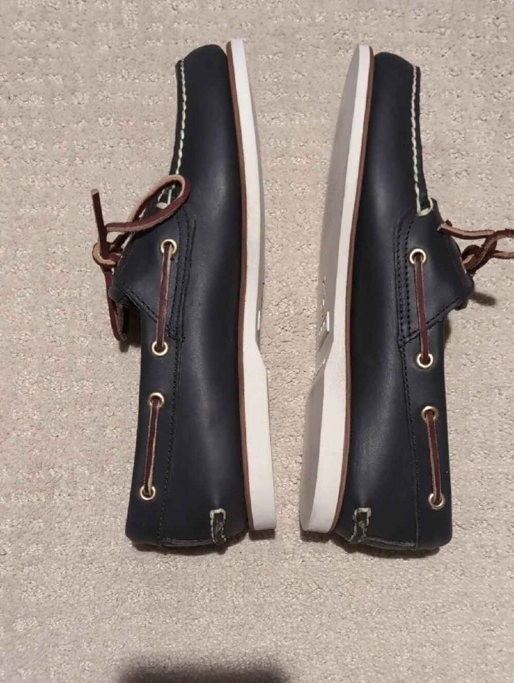 Timberland Navy and Tan Boat Shoes (Women Can Also Wear)